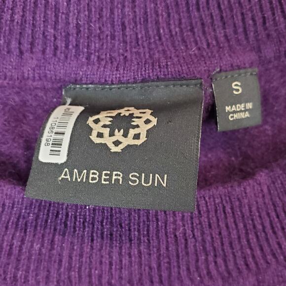 AMBER SUN Cashmere Sweater Purple Scoop Neck Soft Cozy Pullover Oversized Small - Picture 5 of 12